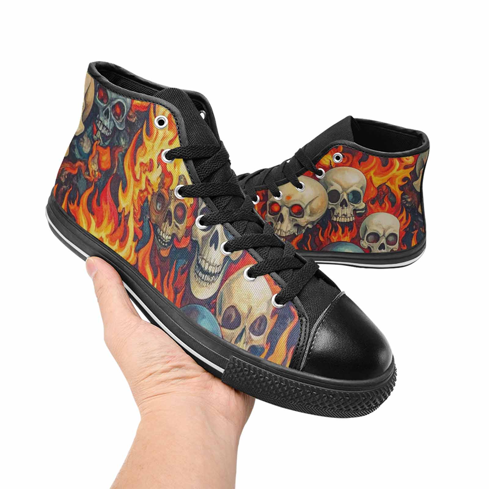 WOMEN'S Skulls - Flaming High Top Canvas Cottagecore Custom Sneakers