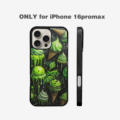 iPhone 16 Pro Max Case — Ice Cream Motif Black Green Ink, Personalized Phone Case