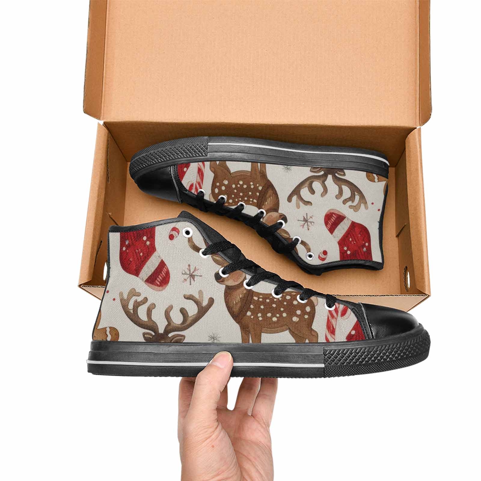 MEN'S Christmas Holly Snowflake High Top Canvas Vibrant Chaos Shoes