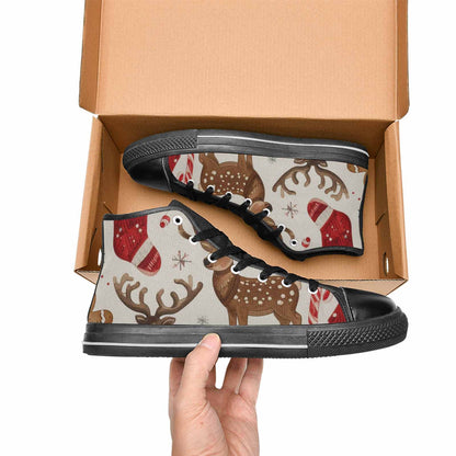 MEN'S Christmas Holly Snowflake High Top Canvas Vibrant Chaos Shoes
