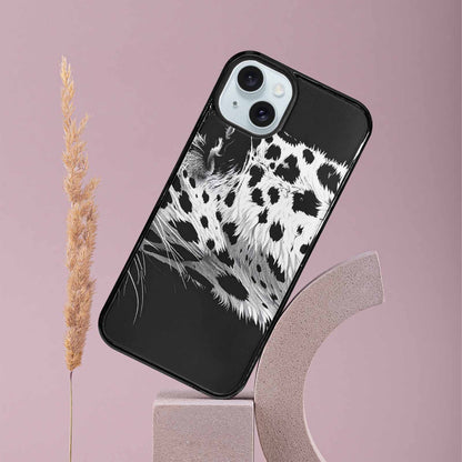 iPhone 15 Plus Case — Leopard Print Black And White Style, Custom Phone Case