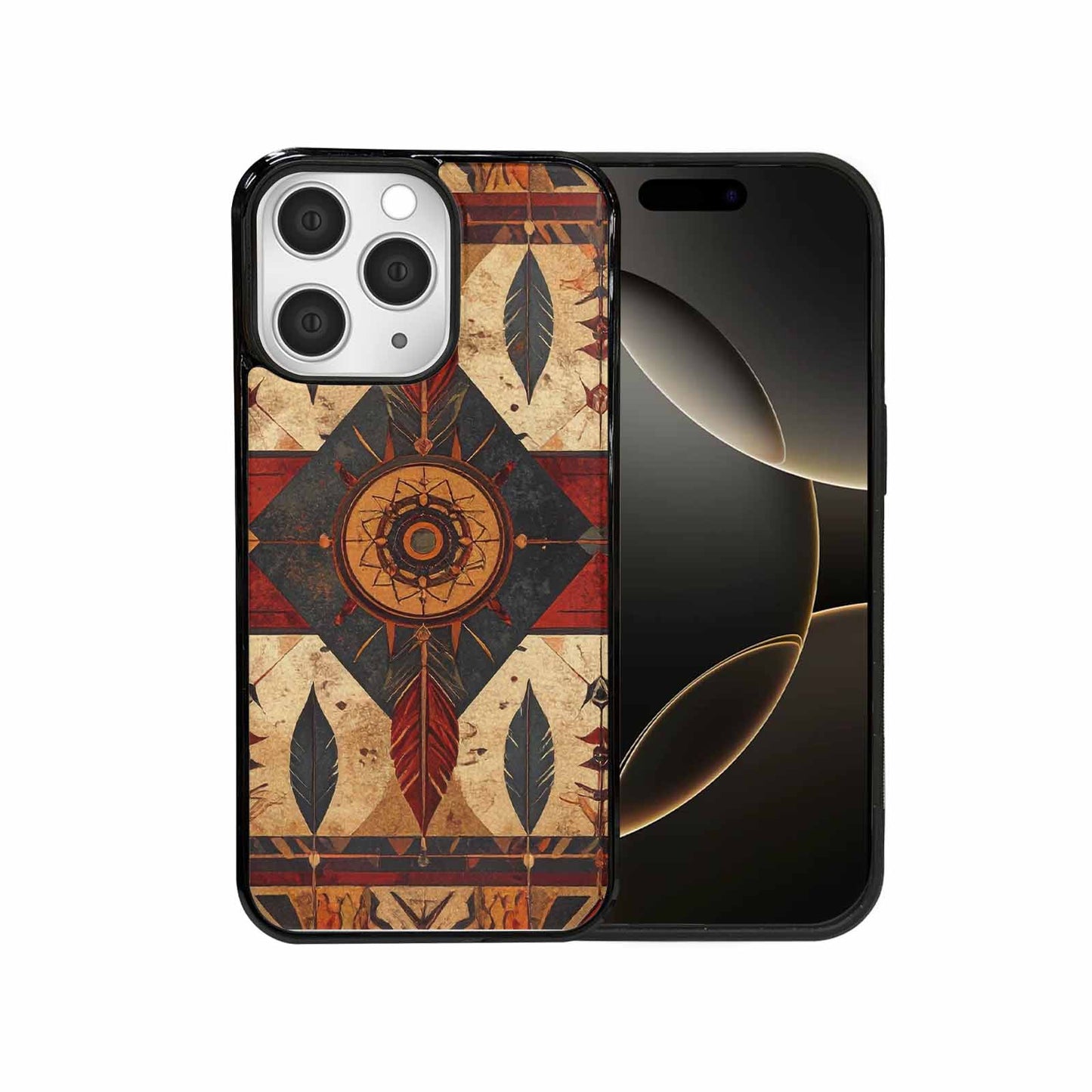 iPhone 15 Pro Max Case — Native American Geometric Pattern Arrows Feathers, Personalized Phone Case