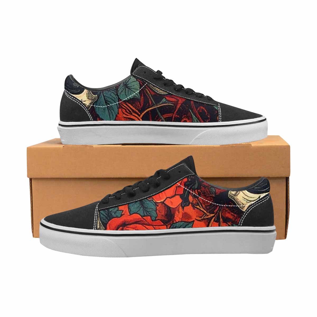 WOMEN'S Skulls Roses Bold Pen Ink Canvas Lace-Up Neon Fantasy Shoes