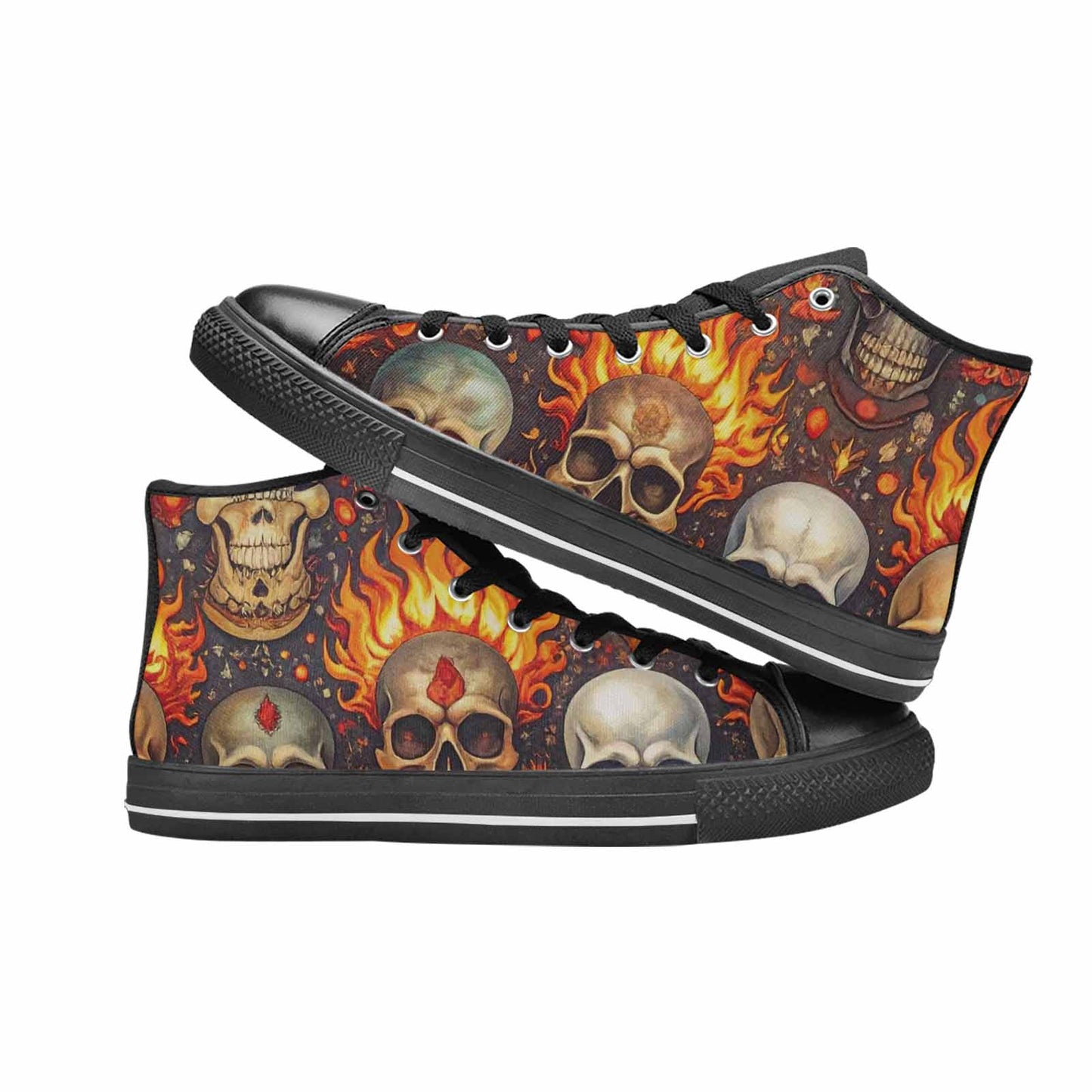 MEN'S Skulls - Flaming High Top Canvas Aesthetic Custom Sneakers