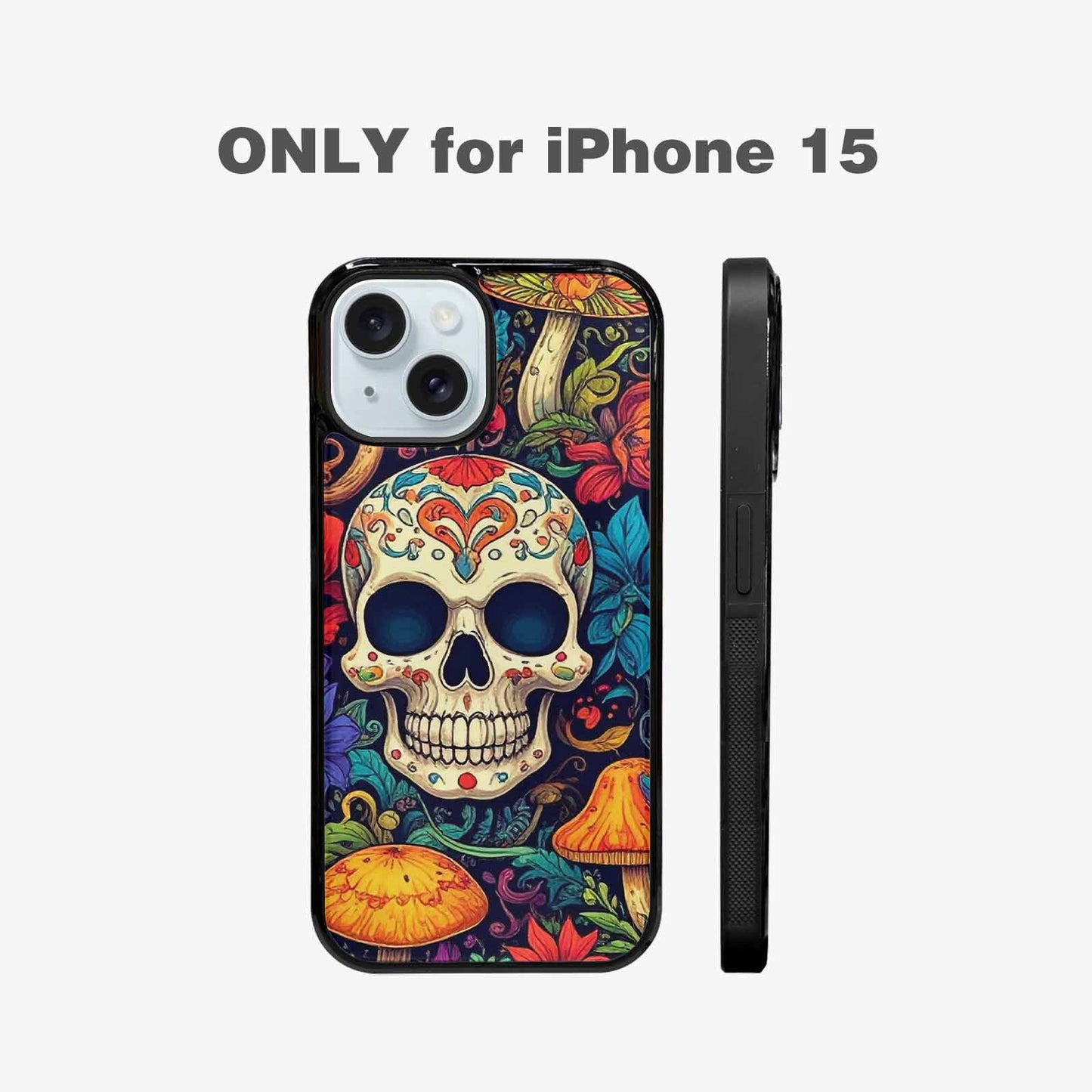 iPhone 15 Case — Mushrooms And Skulls, Custom Printed Phone Case