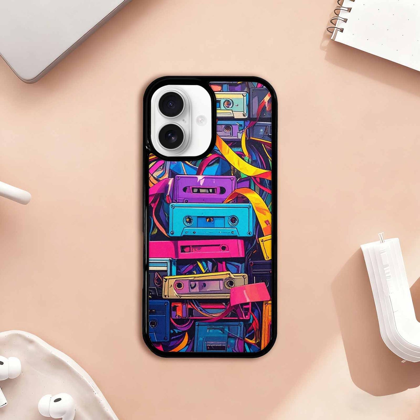 iPhone 17 Case — Retro Cassette Tape Pattern Retro Vintage, Custom Print Case Cover