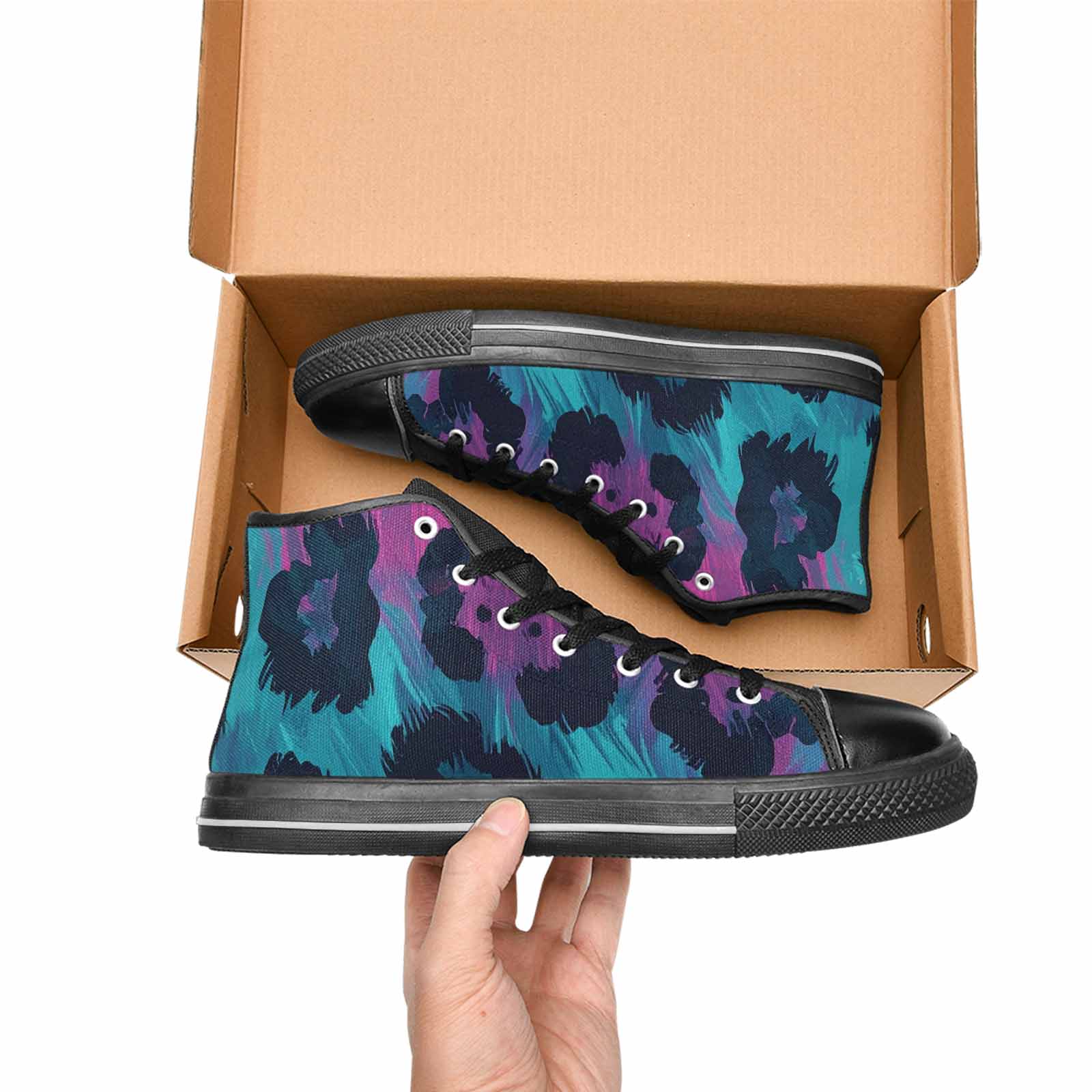 WOMEN'S Leopard Neon Pink Teal Airbrush High Top Canvas Y2K Custom Sneakers