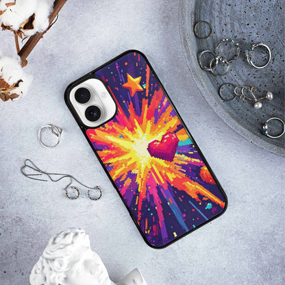 iPhone 16 Plus Case — Pixel Art 8 Bit Burst Pattern, Custom Designed Case Cover