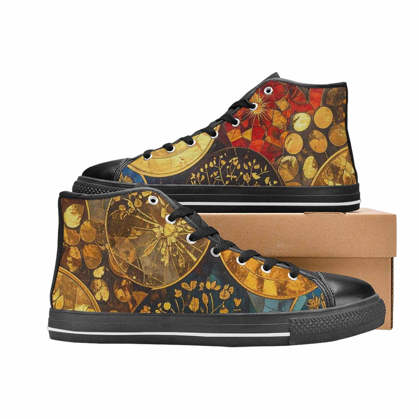 WOMEN'S Klimt-Style Gold Leaf High Top Canvas Y2K Sneakers