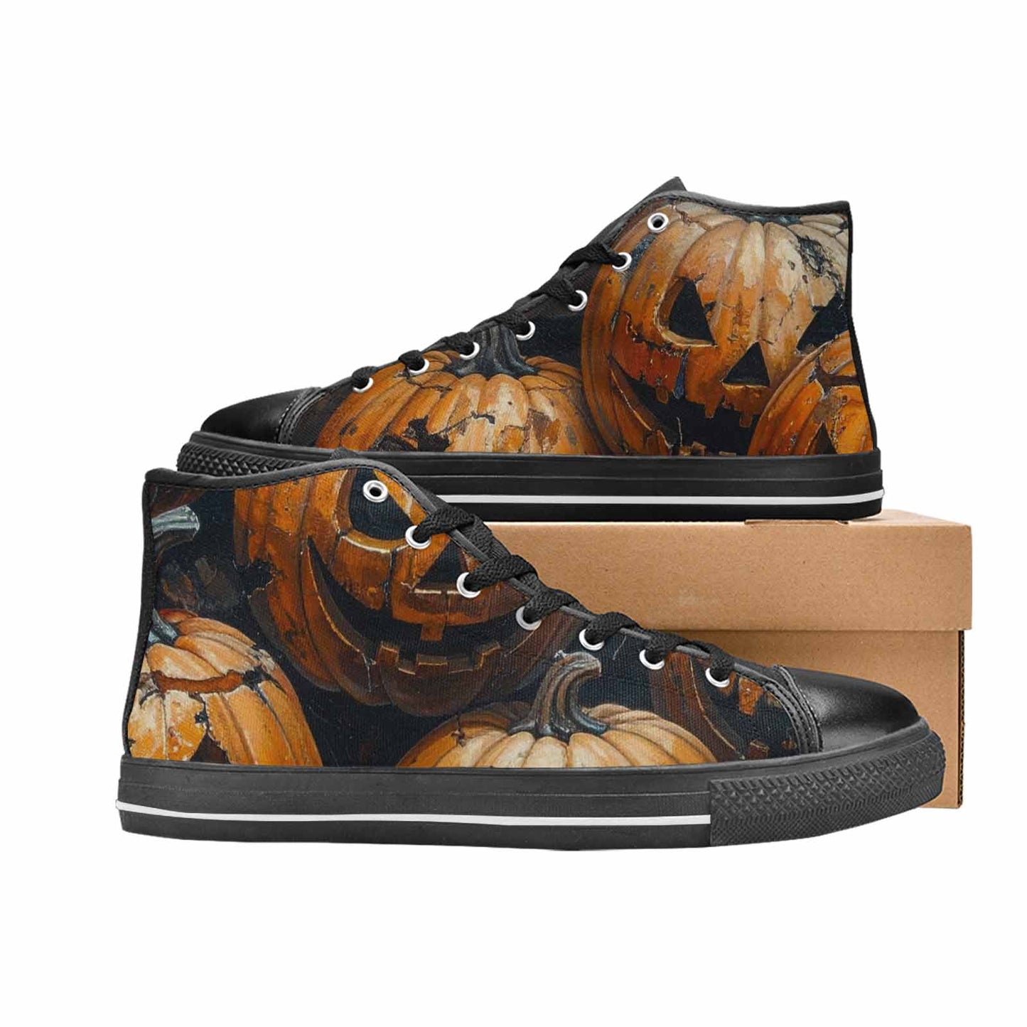 WOMEN'S Halloween Cracked Jackolantern High Top Canvas Grunge Custom Shoes