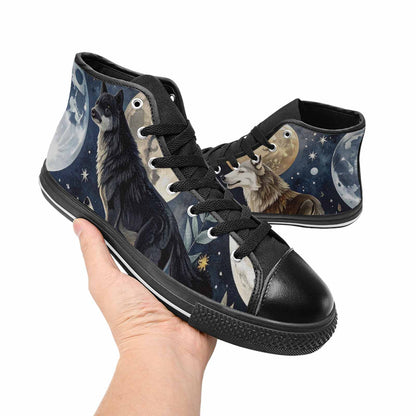 WOMEN'S Wolf Silhouette Moon High Top Canvas Dark Academia Custom Sneakers