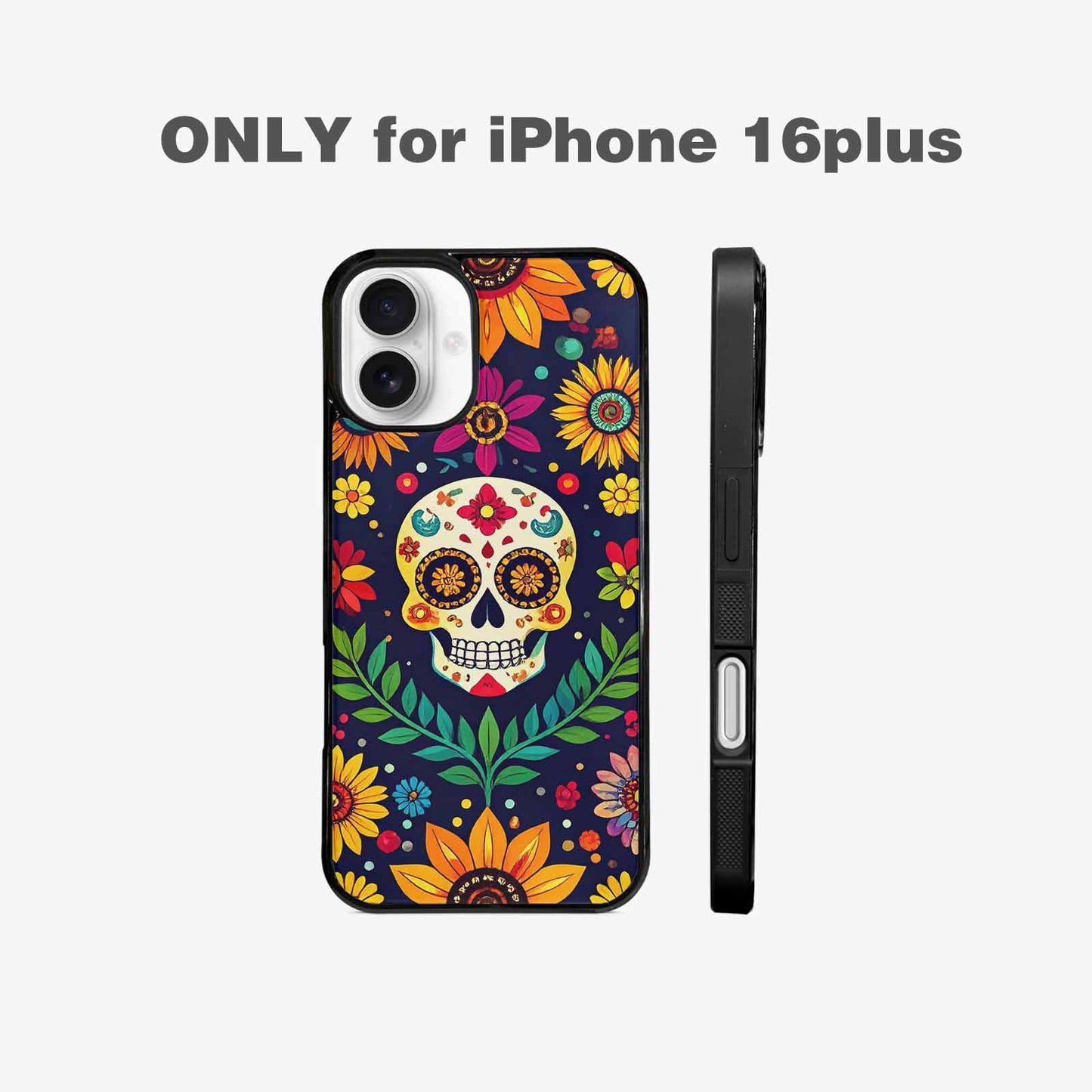 iPhone 16 Plus Case — Sunflowers Hundreds Of Skulls Art Seamless, Unique Phone Case Design