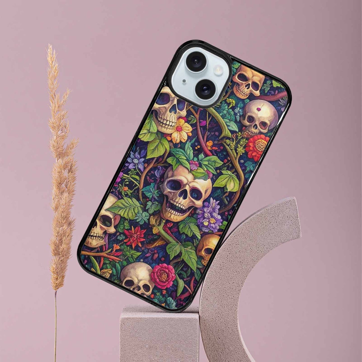 iPhone 15 Plus Case — Skulls Botanicalskulls Pattern, Custom Phone Case