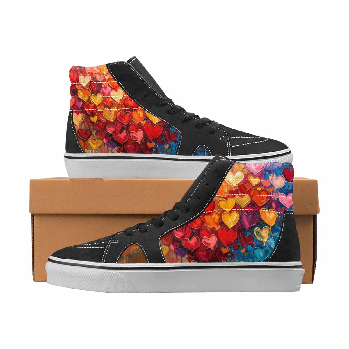 WOMEN'S Hearts Full Color High Top Canvas Custom Fashion Grunge Custom Canvas Shoes