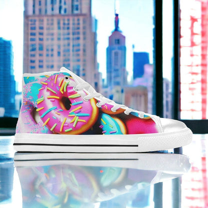 Men's Donut Art custom high-top canvas shoes — wearable art by Freaky Shoes