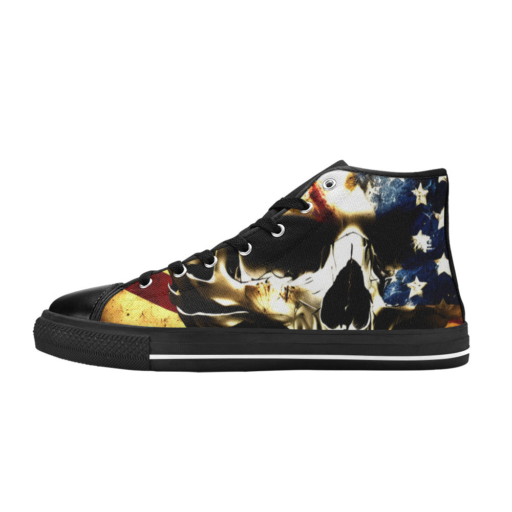 WOMEN'S Patriotic Usa Flag Skull High Top Canvas Grunge Shoes