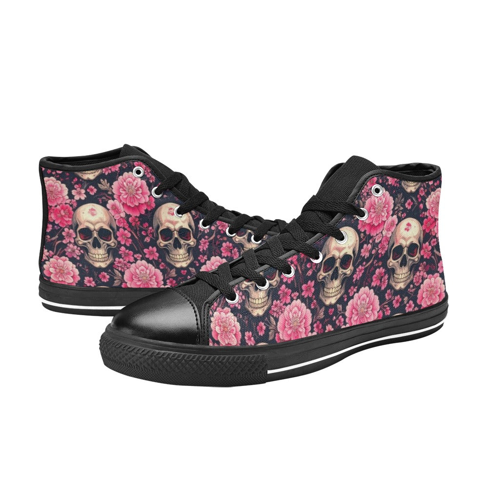 WOMEN'S Skull Cherry Blossom High Top Canvas Surreal Custom Sneakers