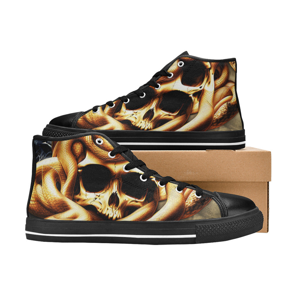 MEN'S Cc Snake Skull Art High Top Canvas Grunge Custom Sneakers