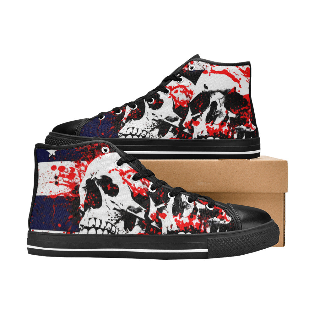 MEN'S Patriotic Splatter Skulls Men’S High Top Canvas Wallpaper Art Sneakers