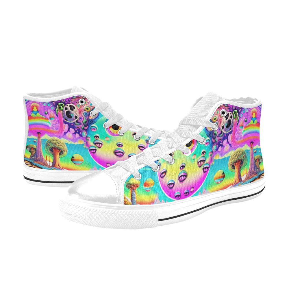 MEN'S Trippy Acid World Art High Top Canvas Vibrant Chaos Sneakers