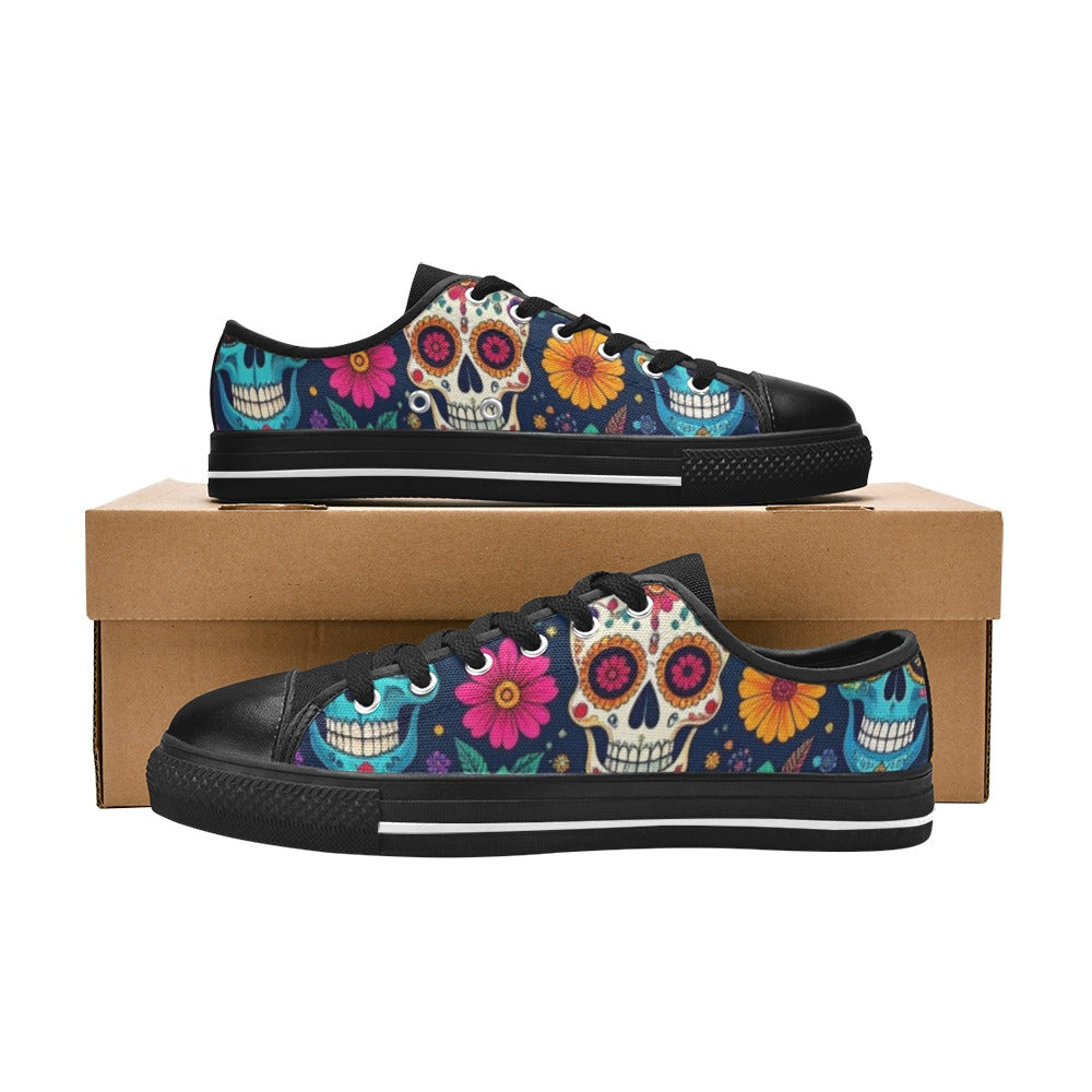 KIDS' Rainbow Sugar Skull Weave Low Top Canvas Dreamcore Sneakers