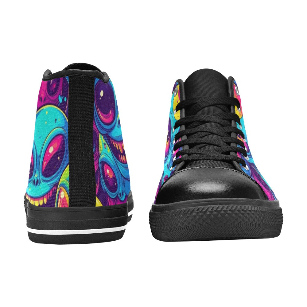 WOMEN'S Alien UFO Cartoon High Top Canvas Neon Fantasy Sneakers