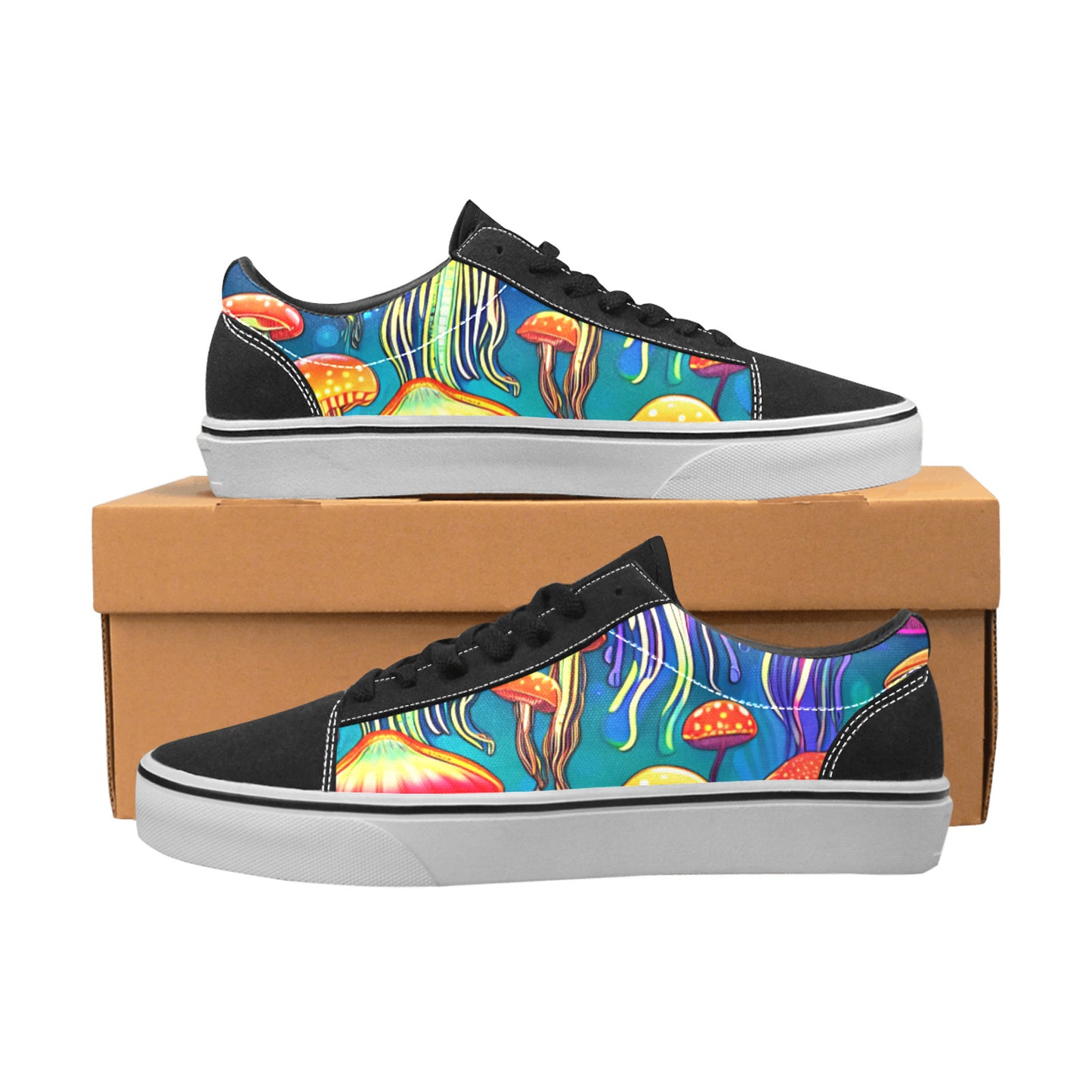 WOMEN'S Jellyfish Vibrant Mushroom Art Low Top Skateboarding Aesthetic Custom Sneakers