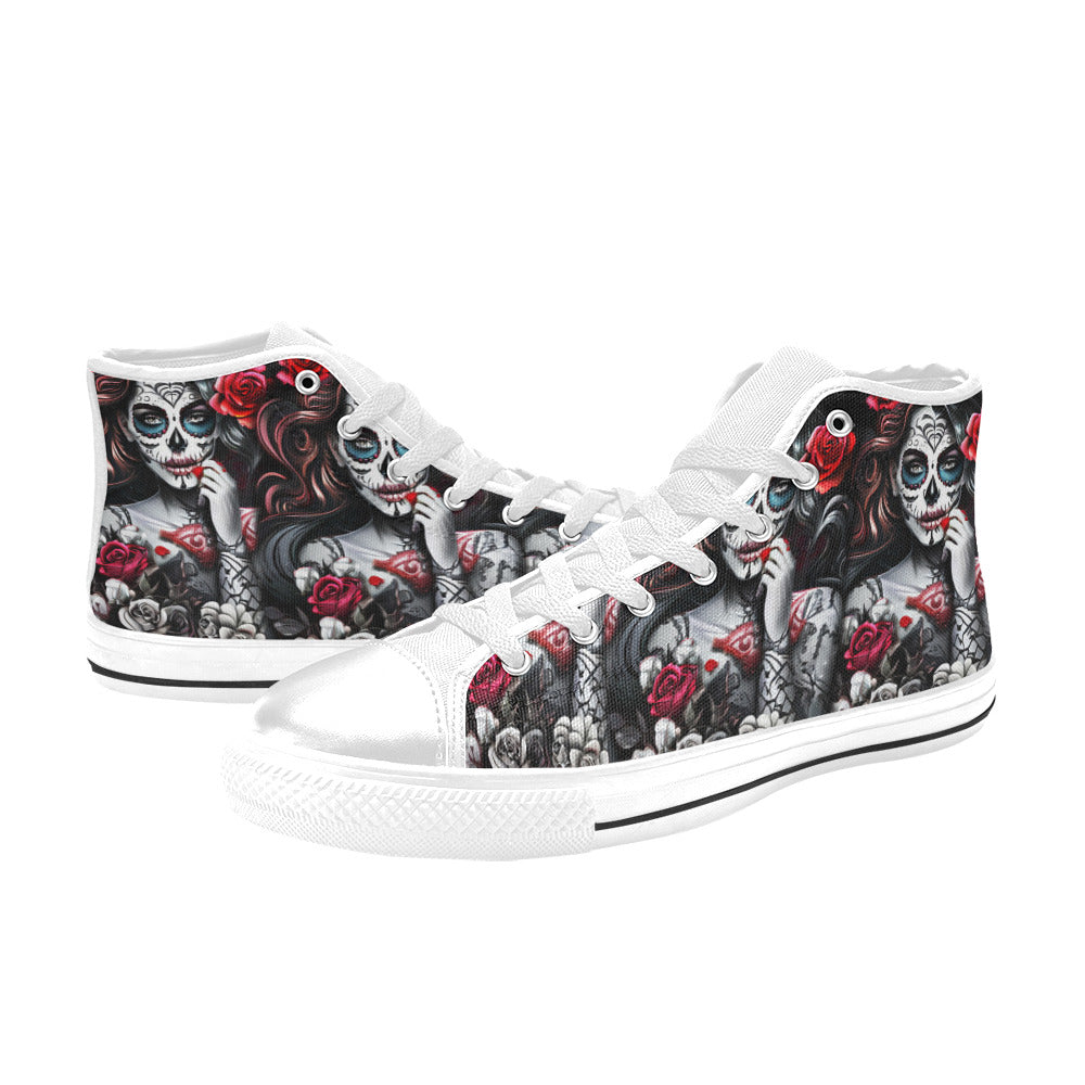 MEN'S Sugar Skull Woman Rose High Top Canvas Neon Fantasy Shoes