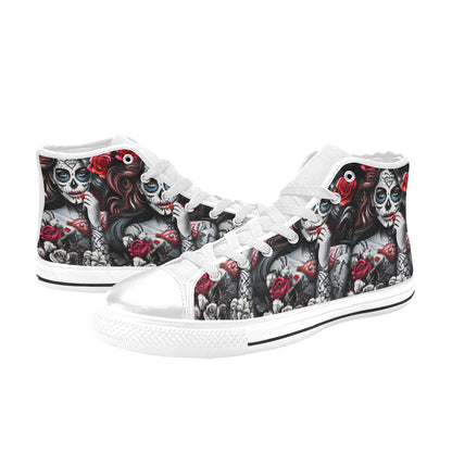 MEN'S Sugar Skull Woman Rose High Top Canvas Neon Fantasy Shoes