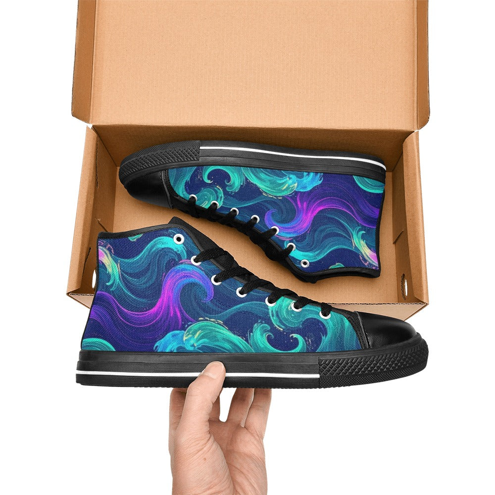 WOMEN'S Glowing Ocean Swirls High Top Canvas Aesthetic Shoes