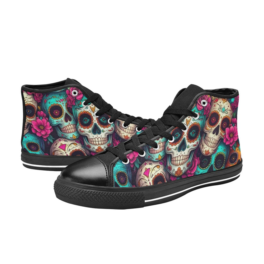WOMEN'S Dia De Los Muertos High Top Canvas Vibrant Chaos Custom Sneakers