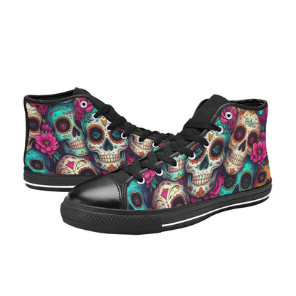 WOMEN'S Dia De Los Muertos High Top Canvas Vibrant Chaos Custom Sneakers