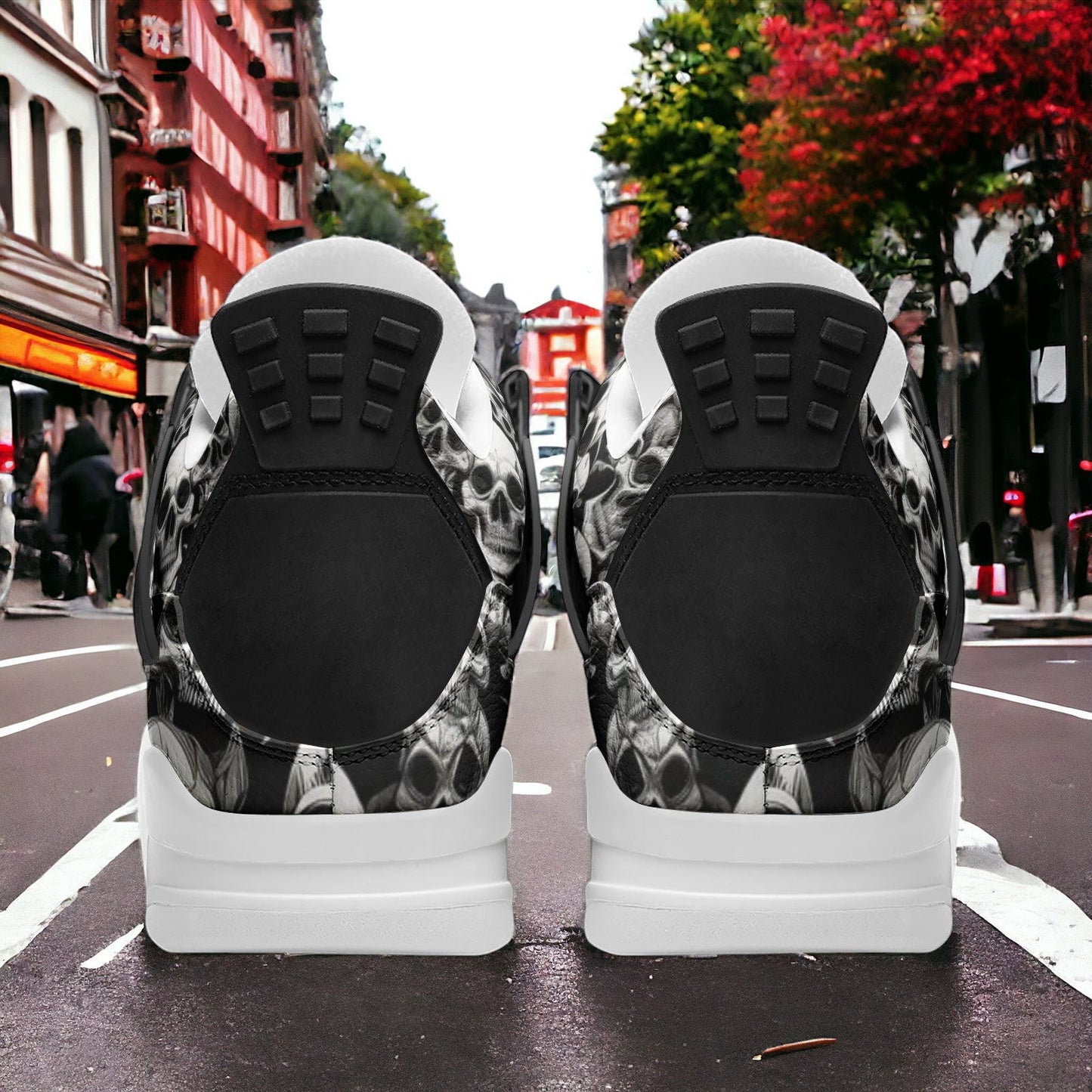 Skulls high-top canvas shoes — one-of-a-kind custom printed art, Freaky Shoes