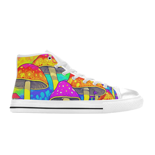 MEN'S Colorful Mushrooms Art Vibes High Top Canvas Surreal Custom Sneakers
