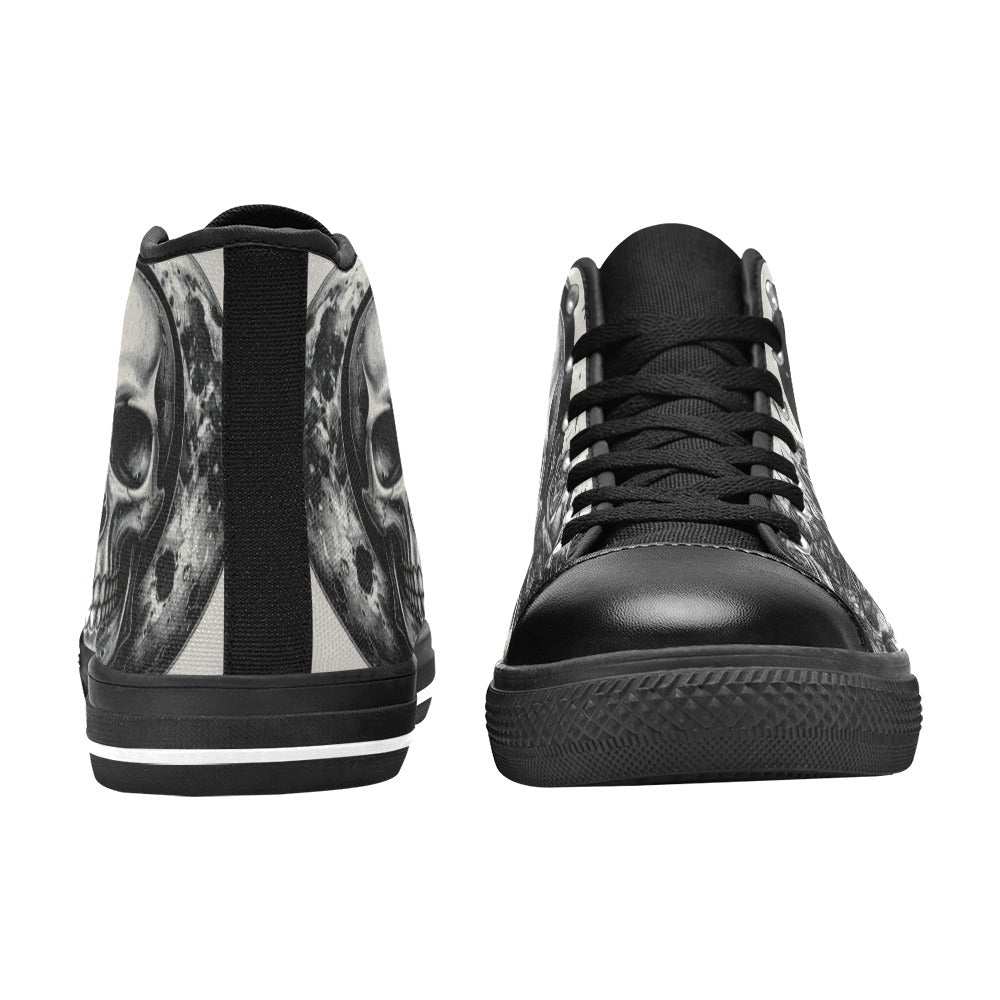 Dark Skull Rose Monochrome Men's Gothic High Top Canvas Shoes | Freaky Shoes®