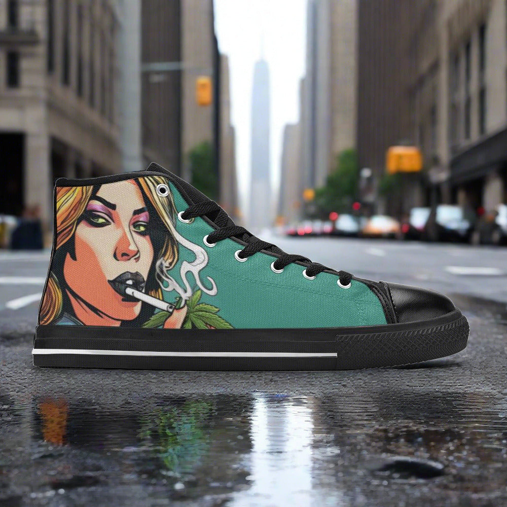Phoenix Teal Gold Custom WOMEN Bold Art - Freaky Shoes | Custom Art Sneakers