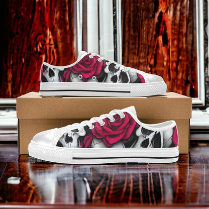 Custom Women's Skulls & Roses high-top canvas shoes with bold all-over art — Freaky Shoes