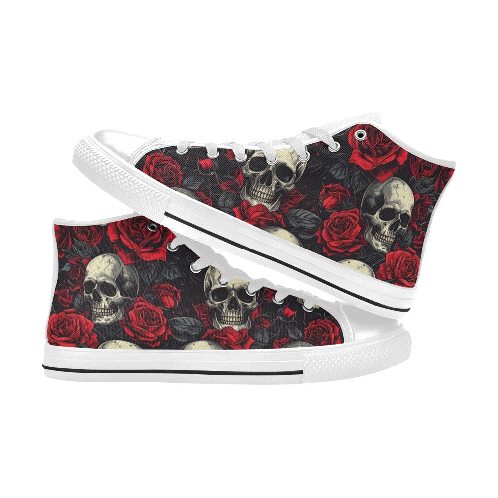 MEN'S Skull And Roses High Top Canvas Wallpaper Art Sneakers