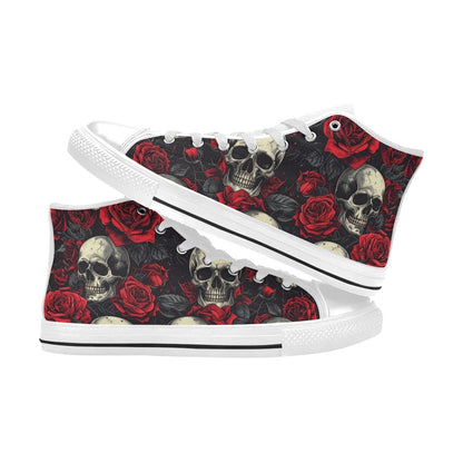MEN'S Skull And Roses High Top Canvas Wallpaper Art Sneakers