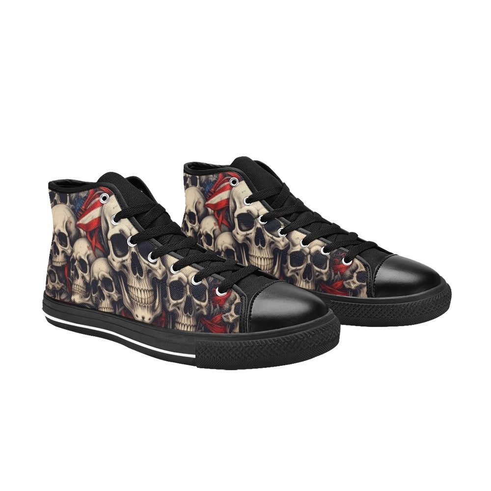 WOMEN'S Patriotic Skull Flag High Top Canvas Vibrant Chaos Custom Sneakers