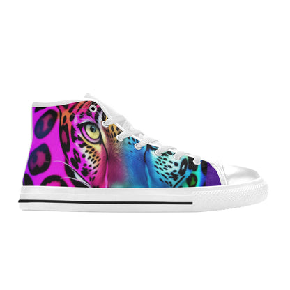 WOMEN'S Colored Leopard Print Art High Top Canvas Vibrant Chaos Sneakers