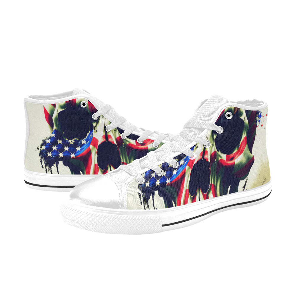 MEN'S Patriotic Flag Skull Art High Top Canvas Vivid Custom Shoes