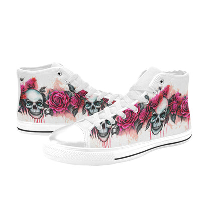 WOMEN'S Skulls Roses Deluxe 2 High Top Canvas Cottagecore Custom Shoes