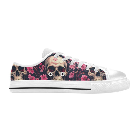 KIDS' Skull Cherry Blossom Low Top Canvas Cottagecore Custom Sneakers