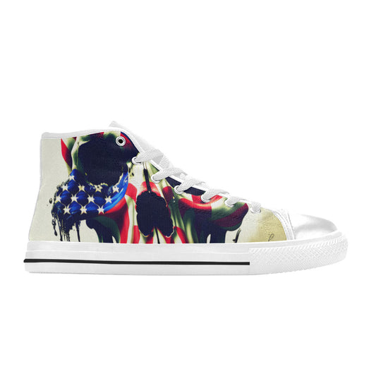 WOMEN'S Patriotic Flag Skull Art High Top Canvas Cottagecore Custom Shoes