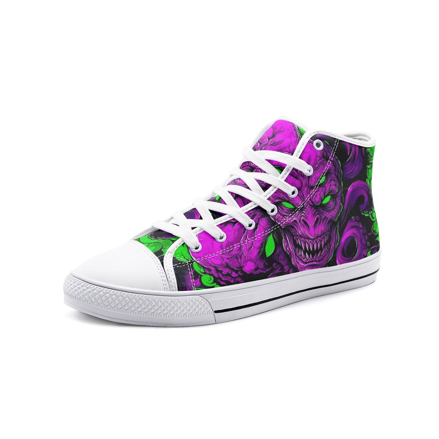Neon Green Purple Monster Art Unisex High Top Canvas Shoes