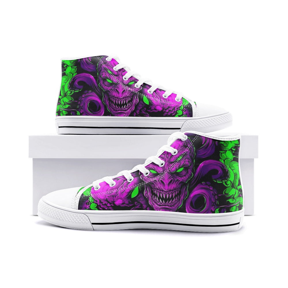 Neon Green Purple Monster Art Unisex High Top Canvas Shoes