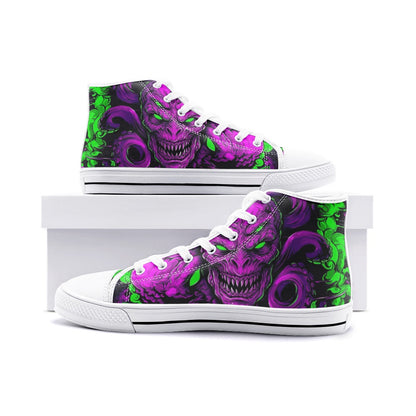 Neon Green Purple Monster Art Unisex High Top Canvas Shoes