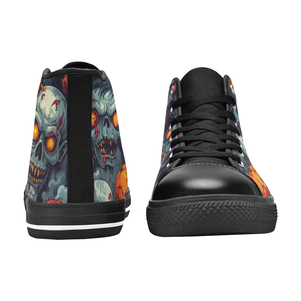Halloween Zombie Horror Repeat Lots of overlapping Skull Cartoon Art Pattern Gritty 40373 Men’s Classic High Top Canvas Shoes (Model 017)