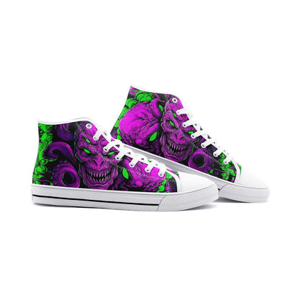 Neon Green Purple Monster Art Unisex High Top Canvas Shoes